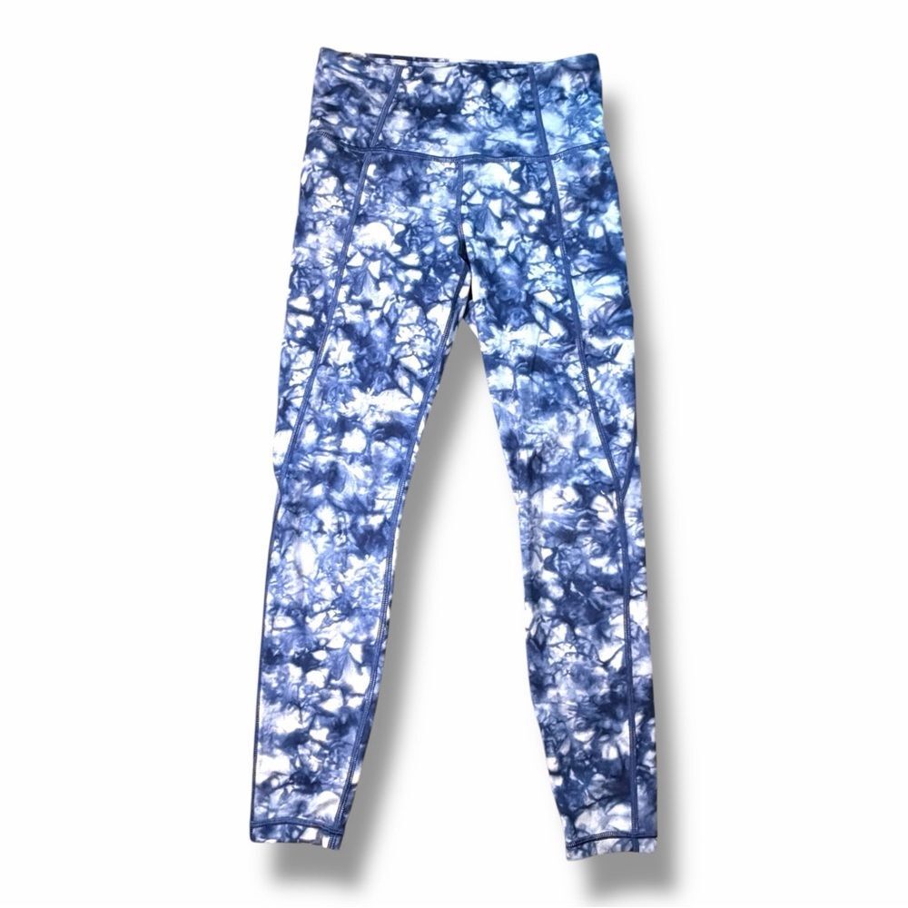 ATHLETA Chaturanga Leggings Blue/Gray Diamond Dye SIZE XS Cropped #305922 EUC